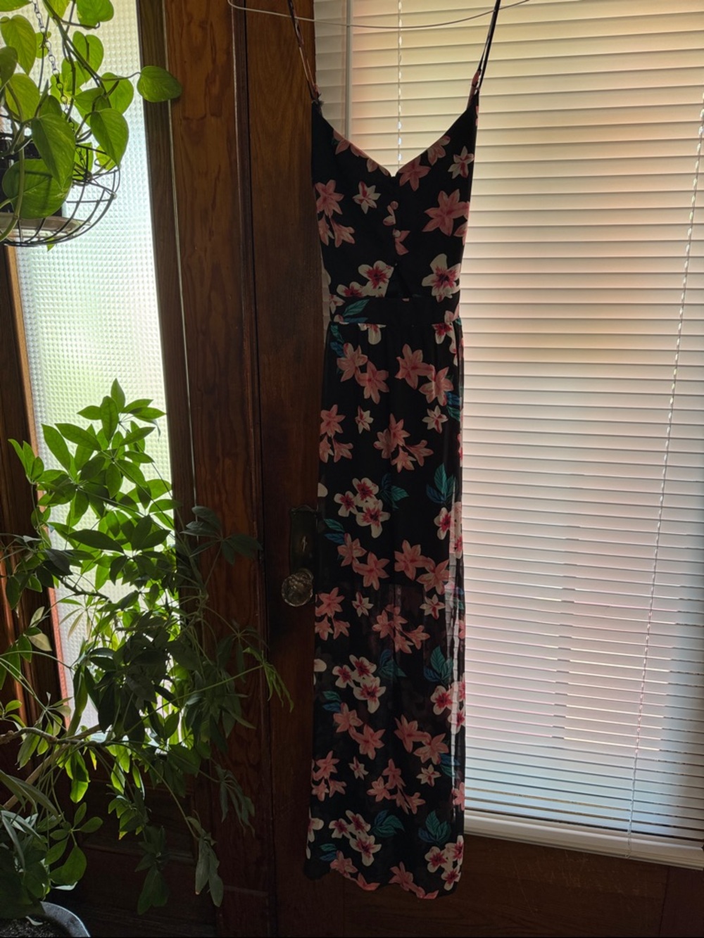 XL Candies Black Floral Slip Maxi Dress with Pink Flowers